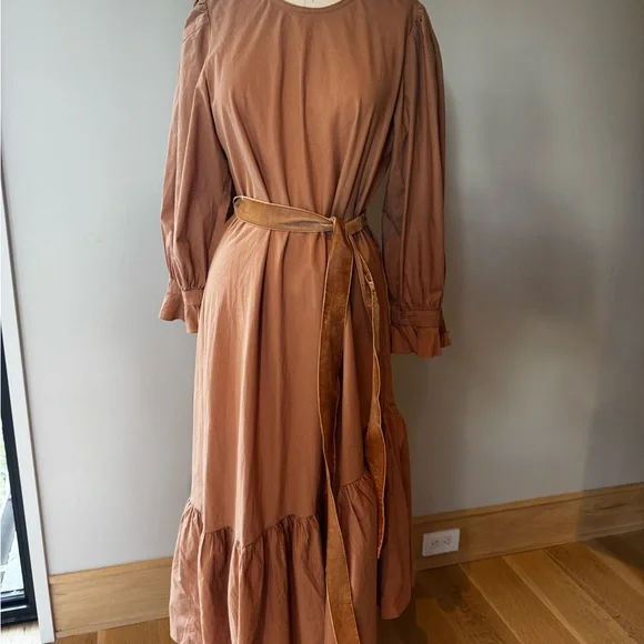 gold ruffle dress long CELESTE RUFFLE MAXI DRESS IN BRONZE – AKIRA main image 1
